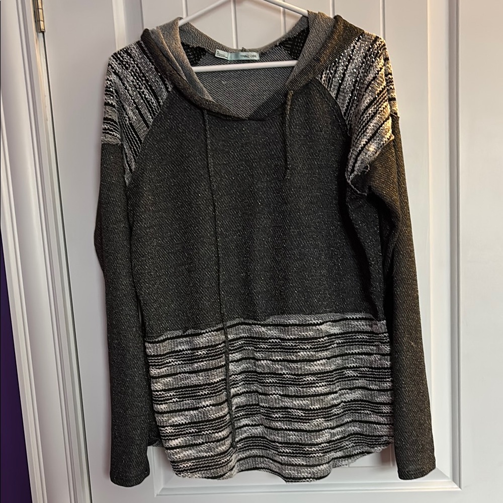 Gray and Black Striped Hoodie